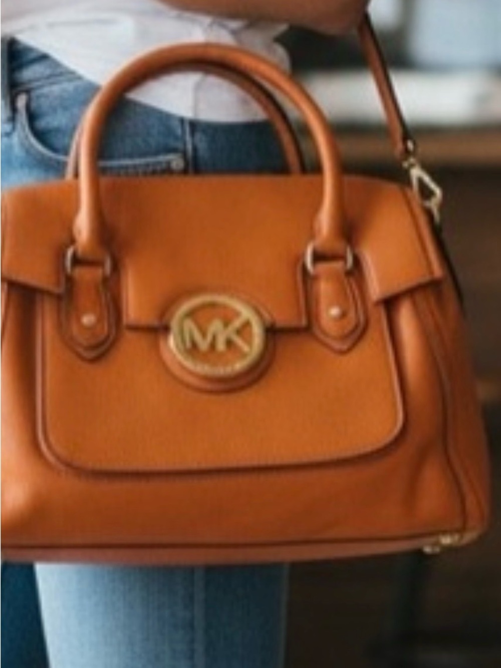 Michael Kors Orange Pebbled Leather Satchel w/ Gold MK Logo •• Pristine
